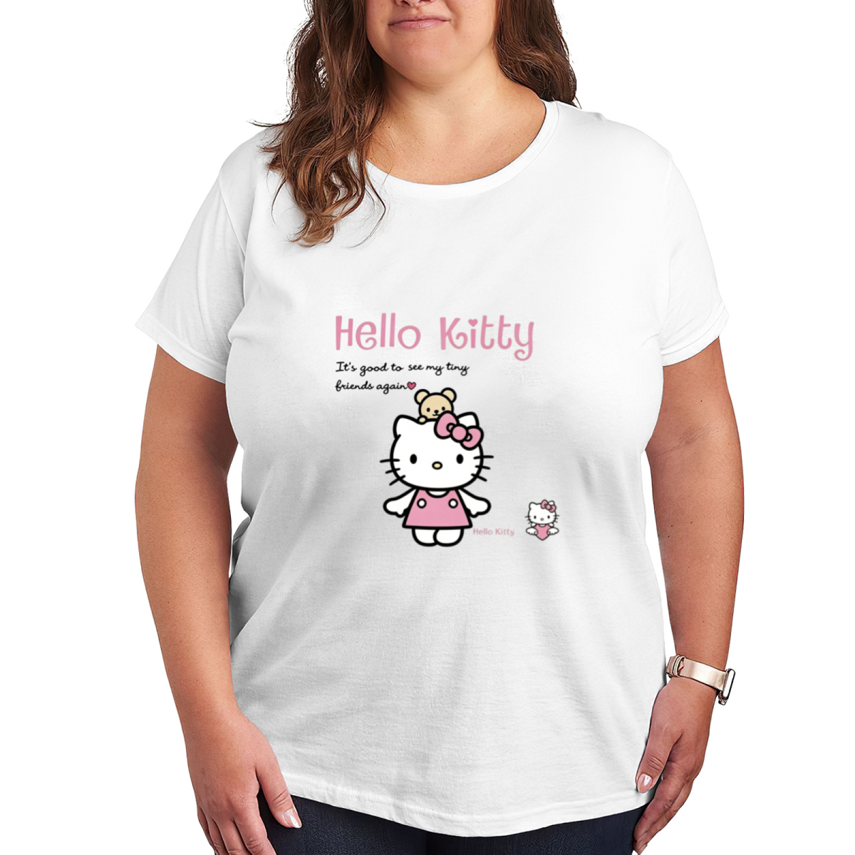 Adorable Hello Kitty With Tiny Bear Friend Plus?Size Casual Tee