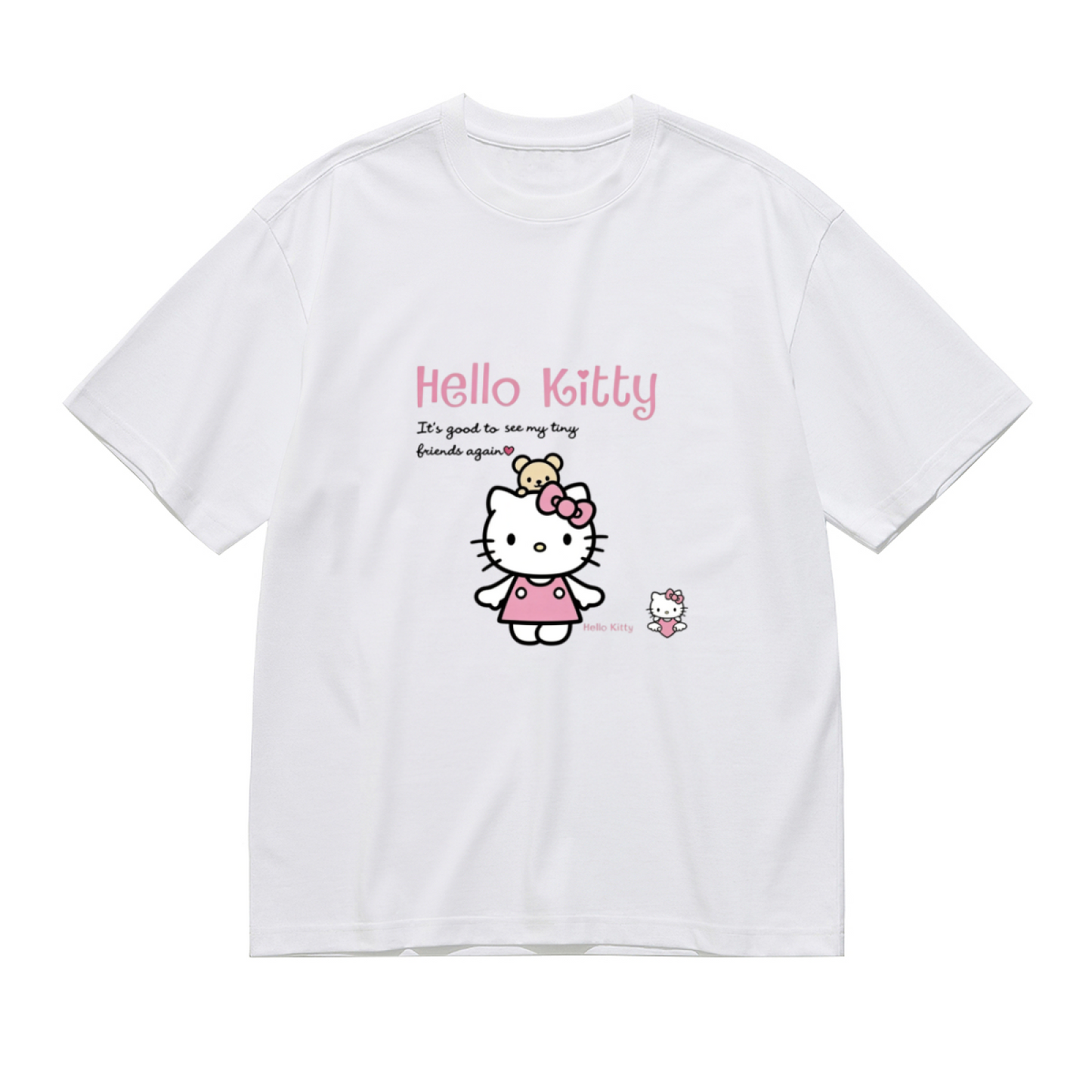 Adorable Hello Kitty With Tiny Bear Friend Plus?Size Casual Tee