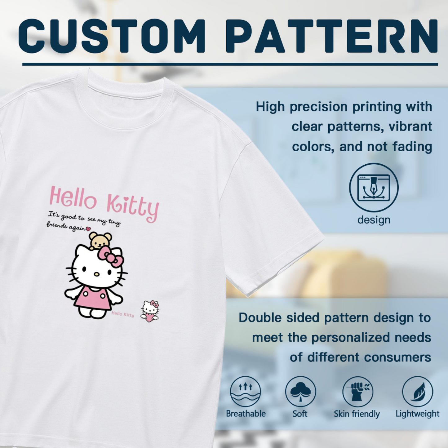 Adorable Hello Kitty With Tiny Bear Friend Plus?Size Casual Tee