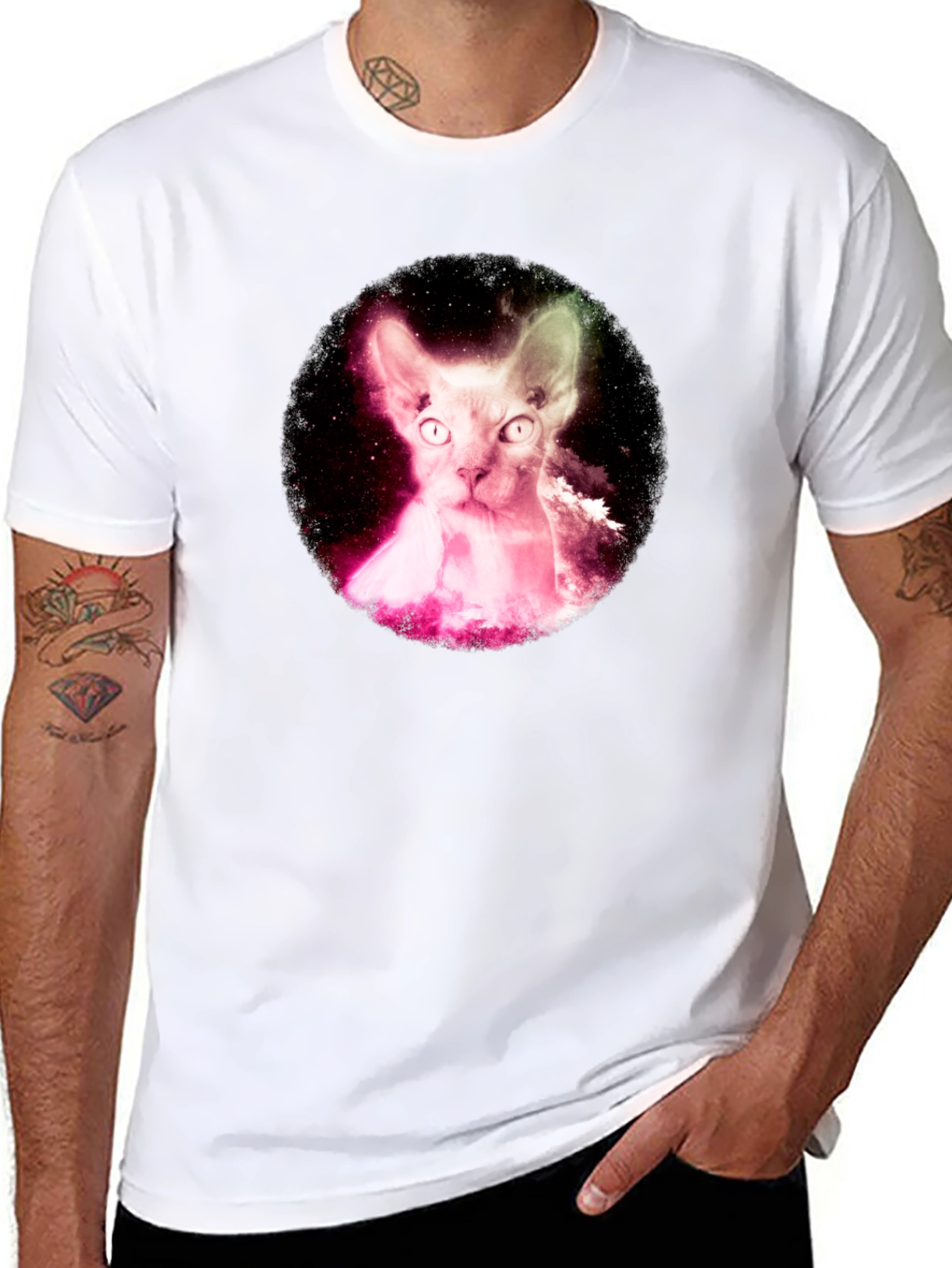 Cosmic Sphynx Cat Black T-Shirt