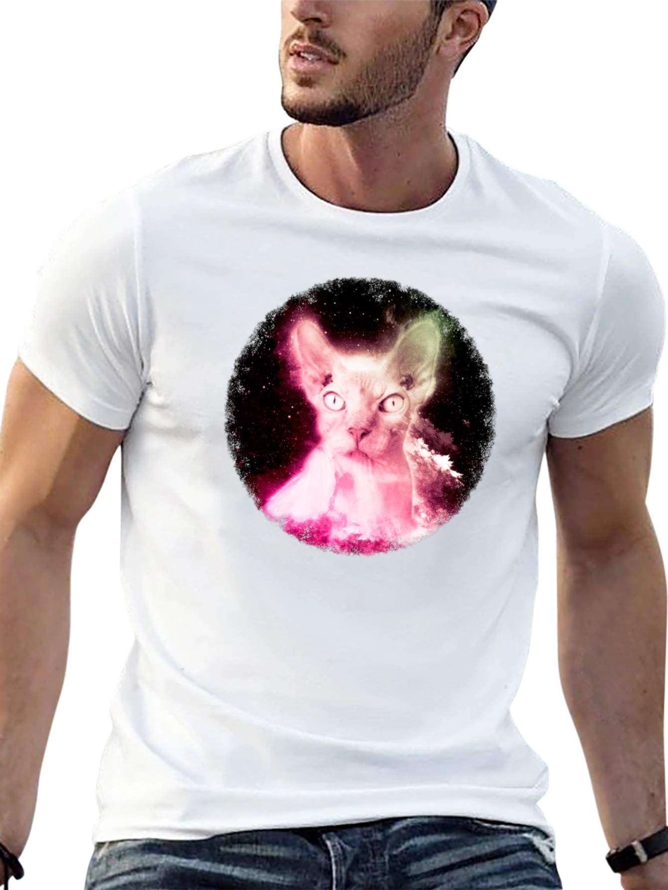 Cosmic Sphynx Cat Black T-Shirt