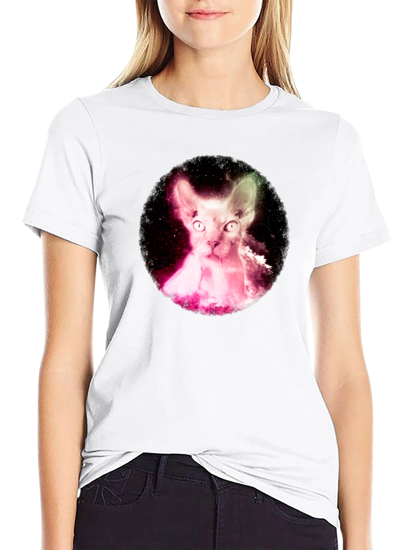 Cosmic Sphynx Cat Black T-Shirt