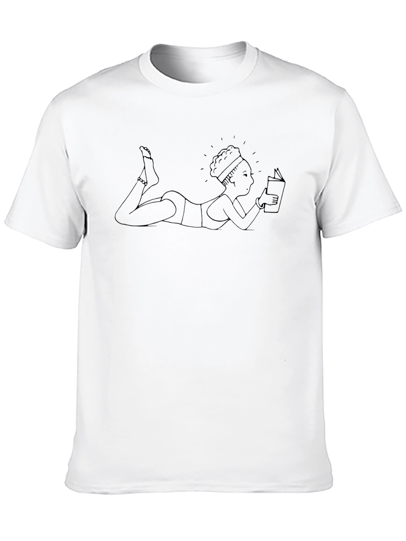 Reading Woman Line Art Black T-Shirt