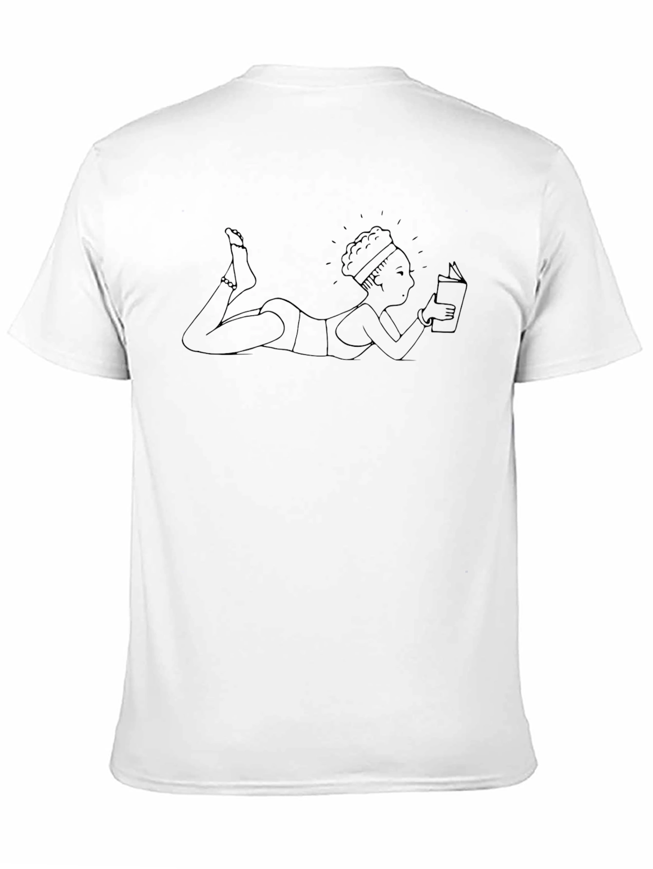 Reading Woman Line Art Black T-Shirt