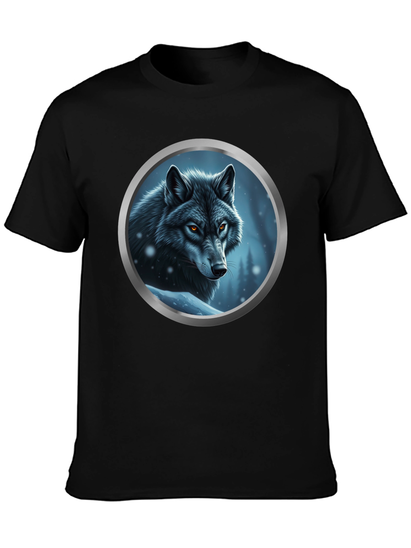 Wolf Portrait Graphic Tee - Black Cotton Blend