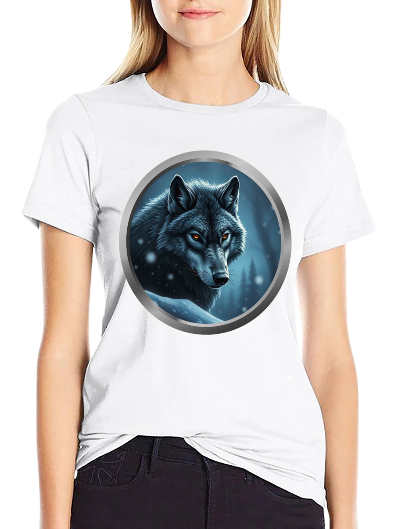 Wolf Portrait Graphic Tee - Black Cotton Blend