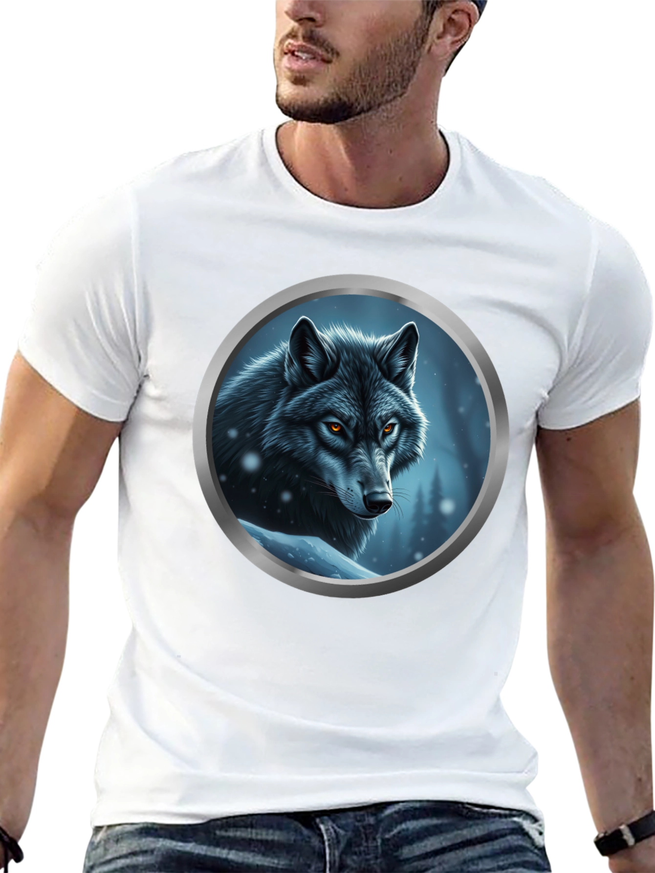 Wolf Portrait Graphic Tee - Black Cotton Blend