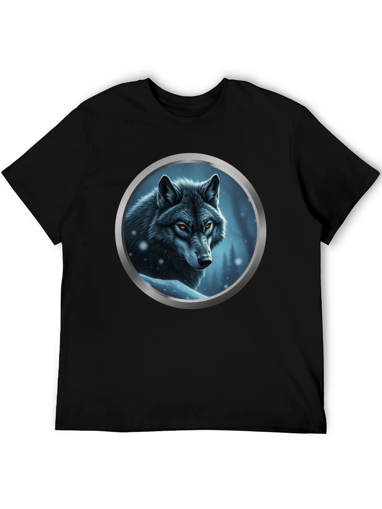 Wolf Portrait Graphic Tee - Black Cotton Blend