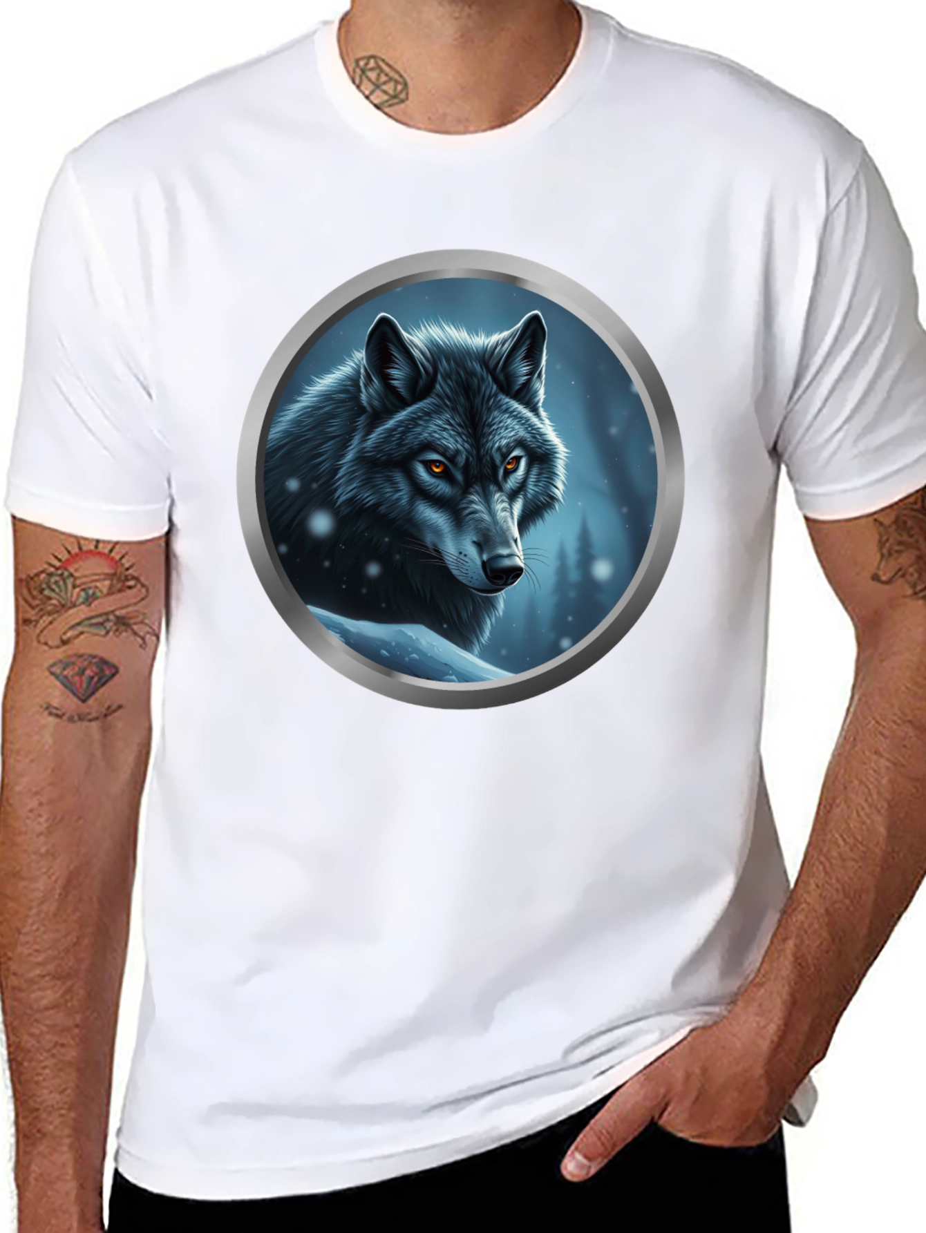 Wolf Portrait Graphic Tee - Black Cotton Blend