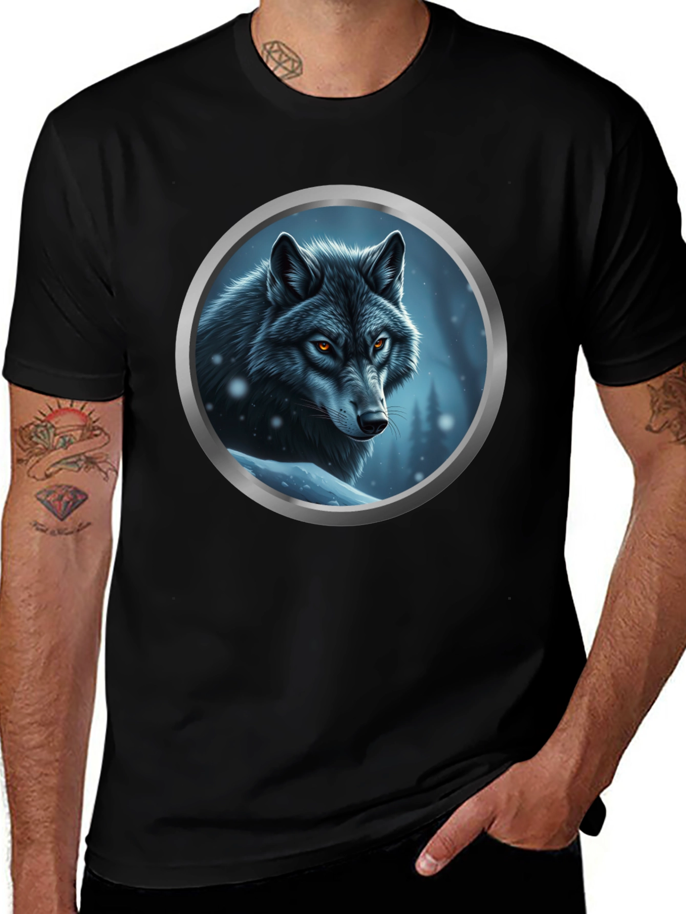Wolf Portrait Graphic Tee - Black Cotton Blend