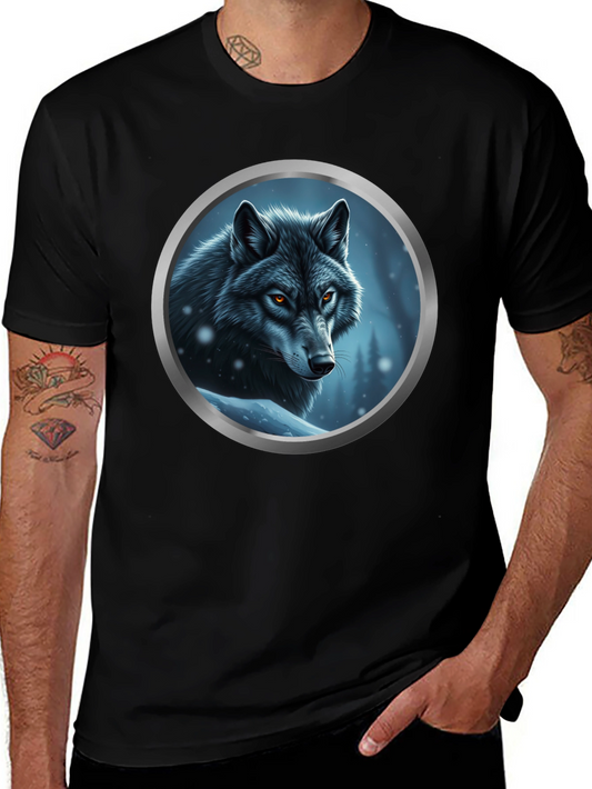 Wolf Portrait Graphic Tee - Black Cotton Blend