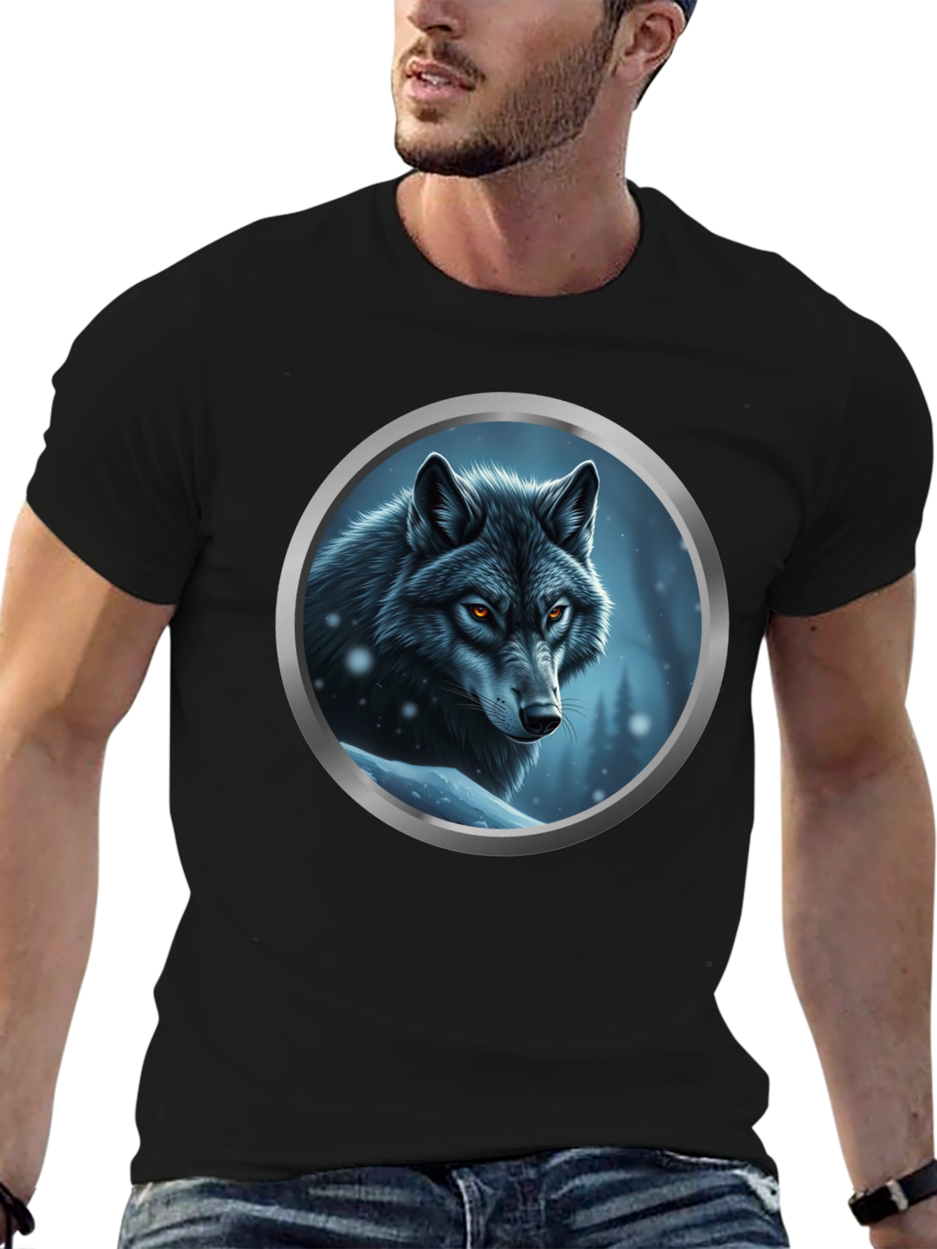 Wolf Portrait Graphic Tee - Black Cotton Blend