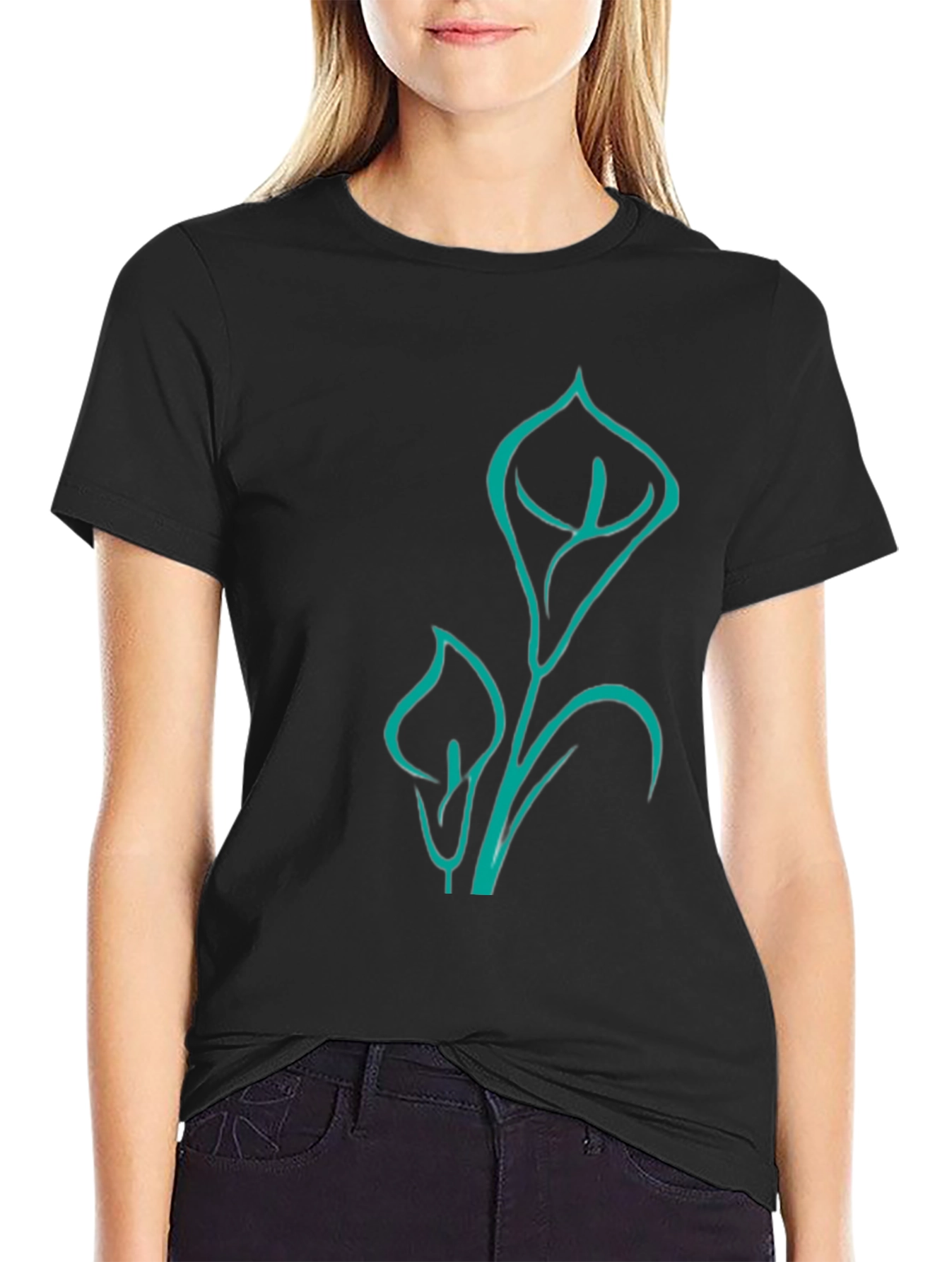 Modern Lily Graphic Tee - Black Cotton Blend