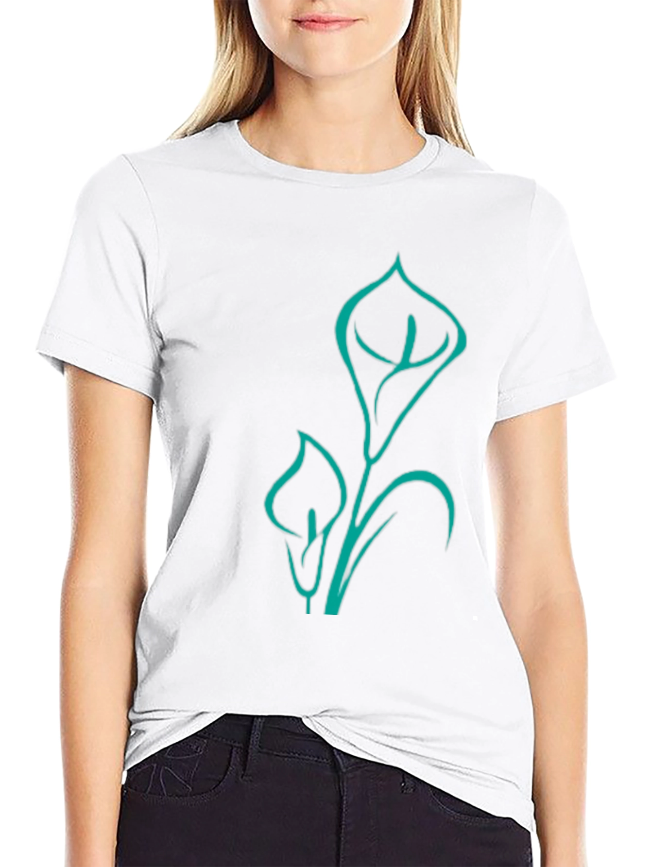 Modern Lily Graphic Tee - Black Cotton Blend
