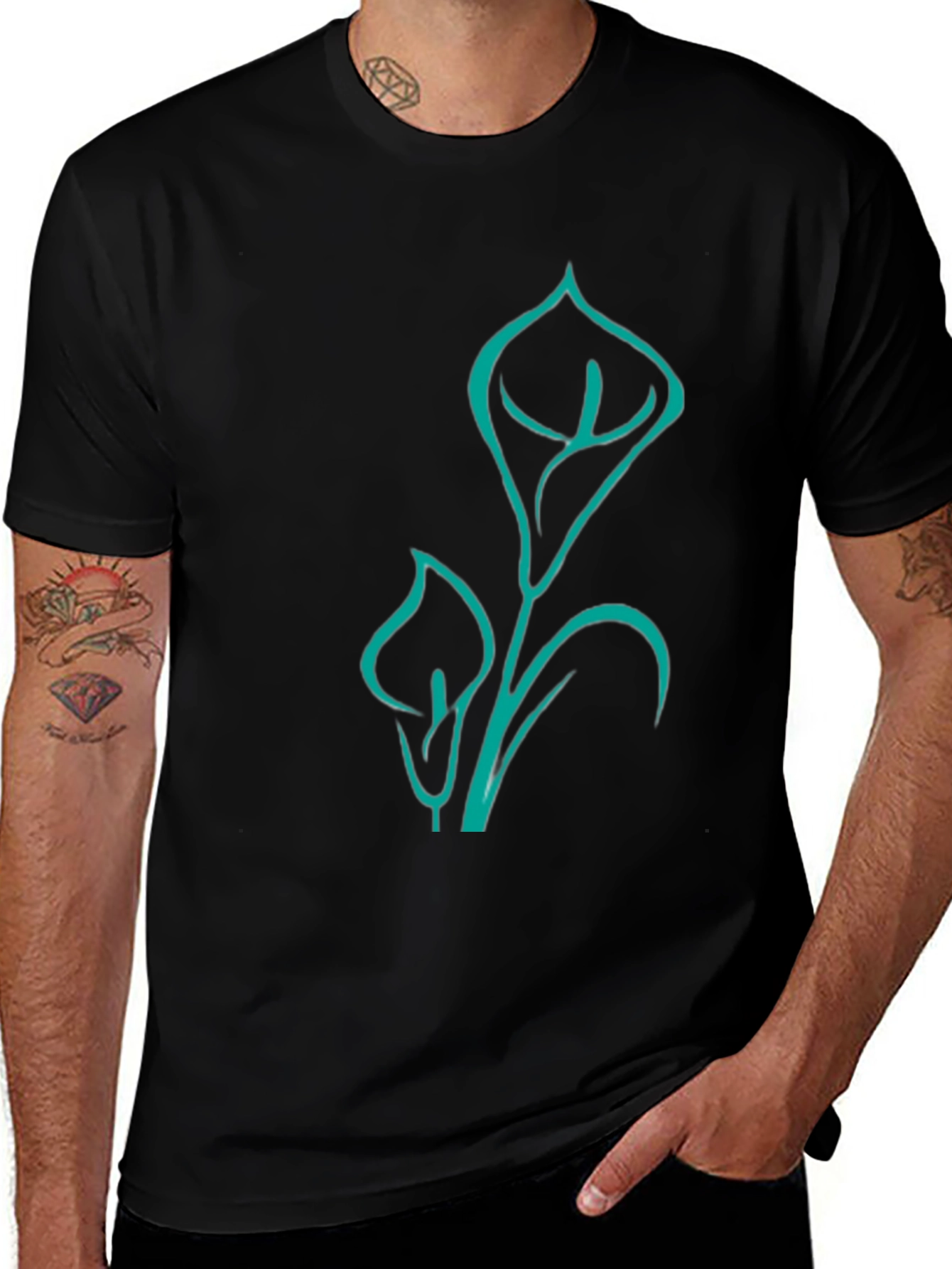 Modern Lily Graphic Tee - Black Cotton Blend