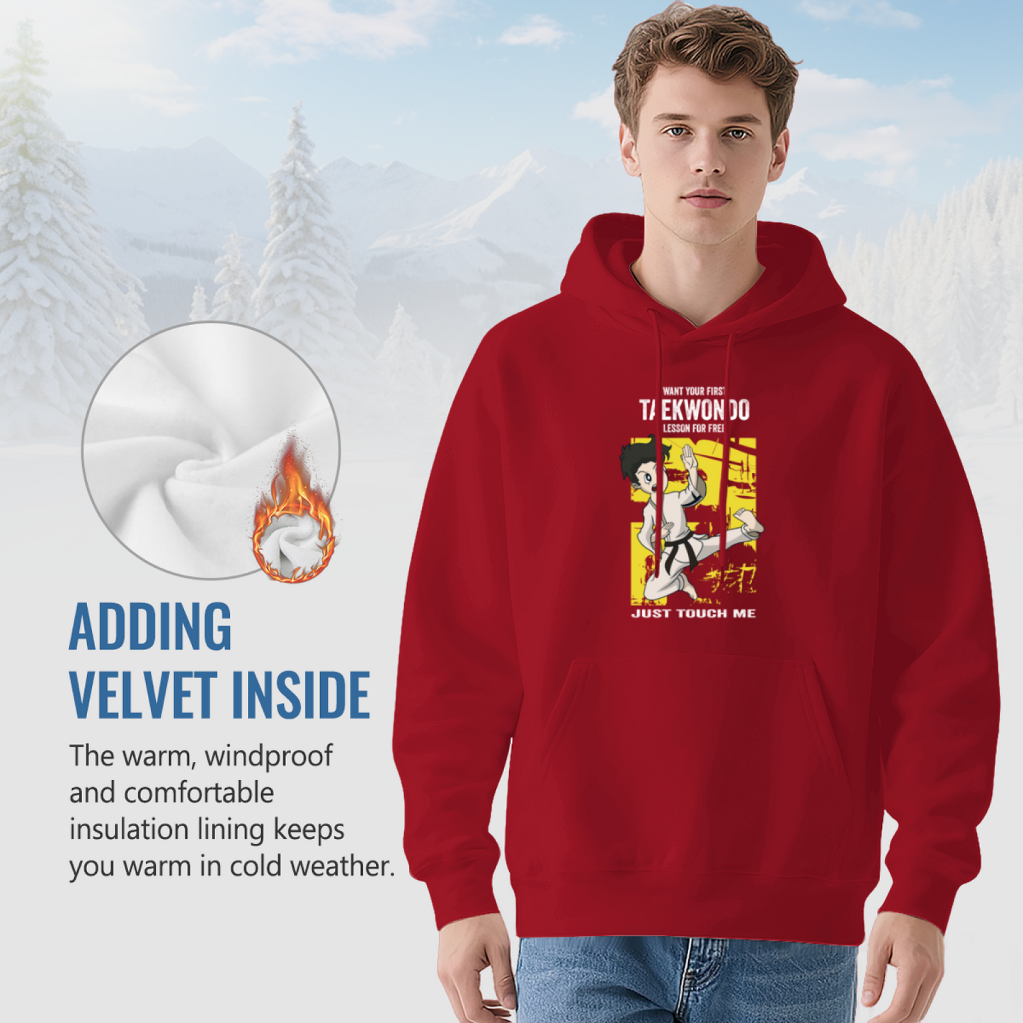 Taekwondo Cartoon Red Men¡¯s Hoodie, Warm Comfortable Fit