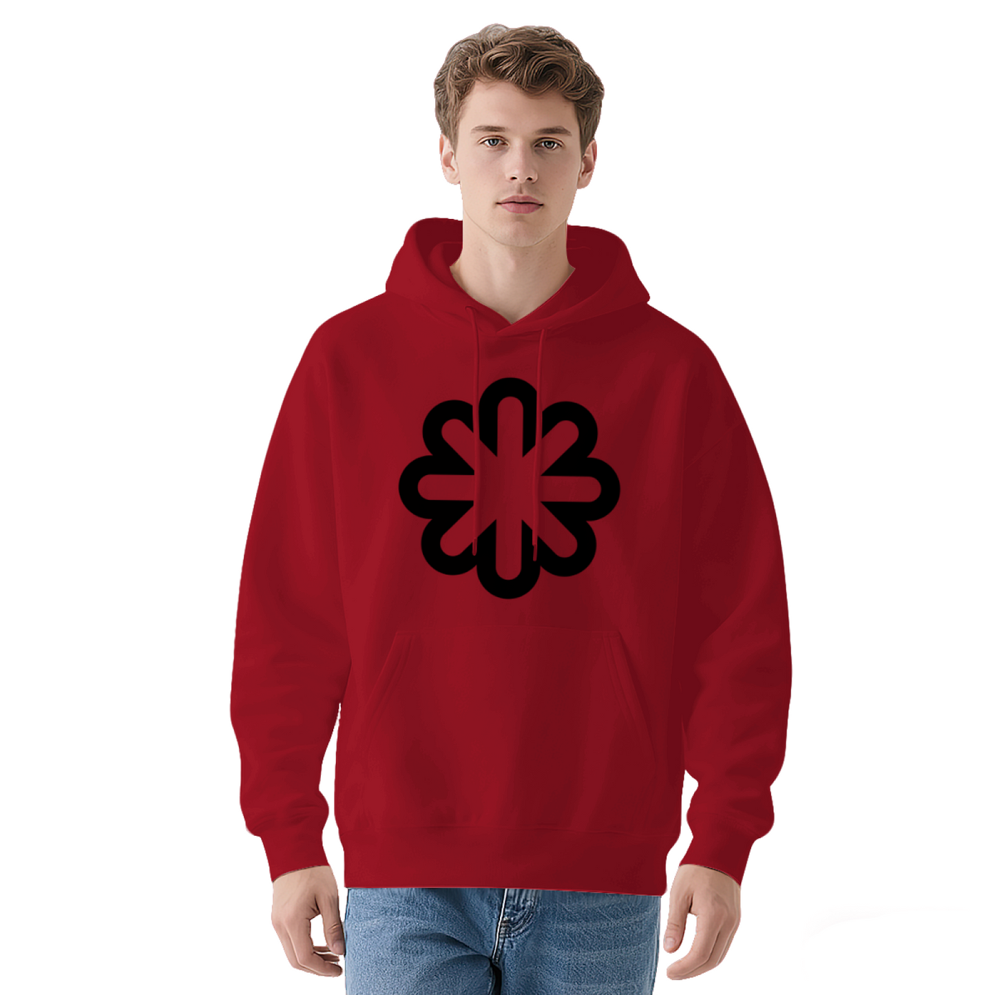 Minimal Geometric Flower Navy Hoodie, Unisex Minimalist Ultra Comfort Top