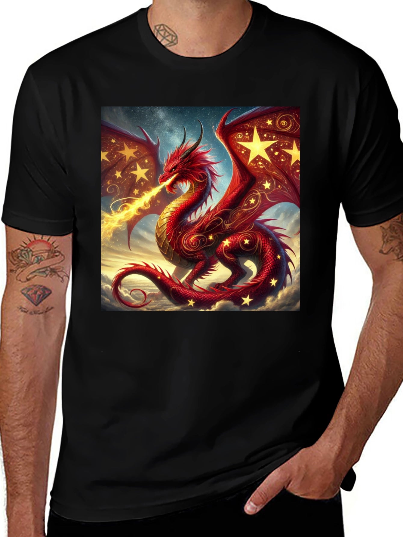 Fiery Dragon Graphic Tee - Fantasy Style