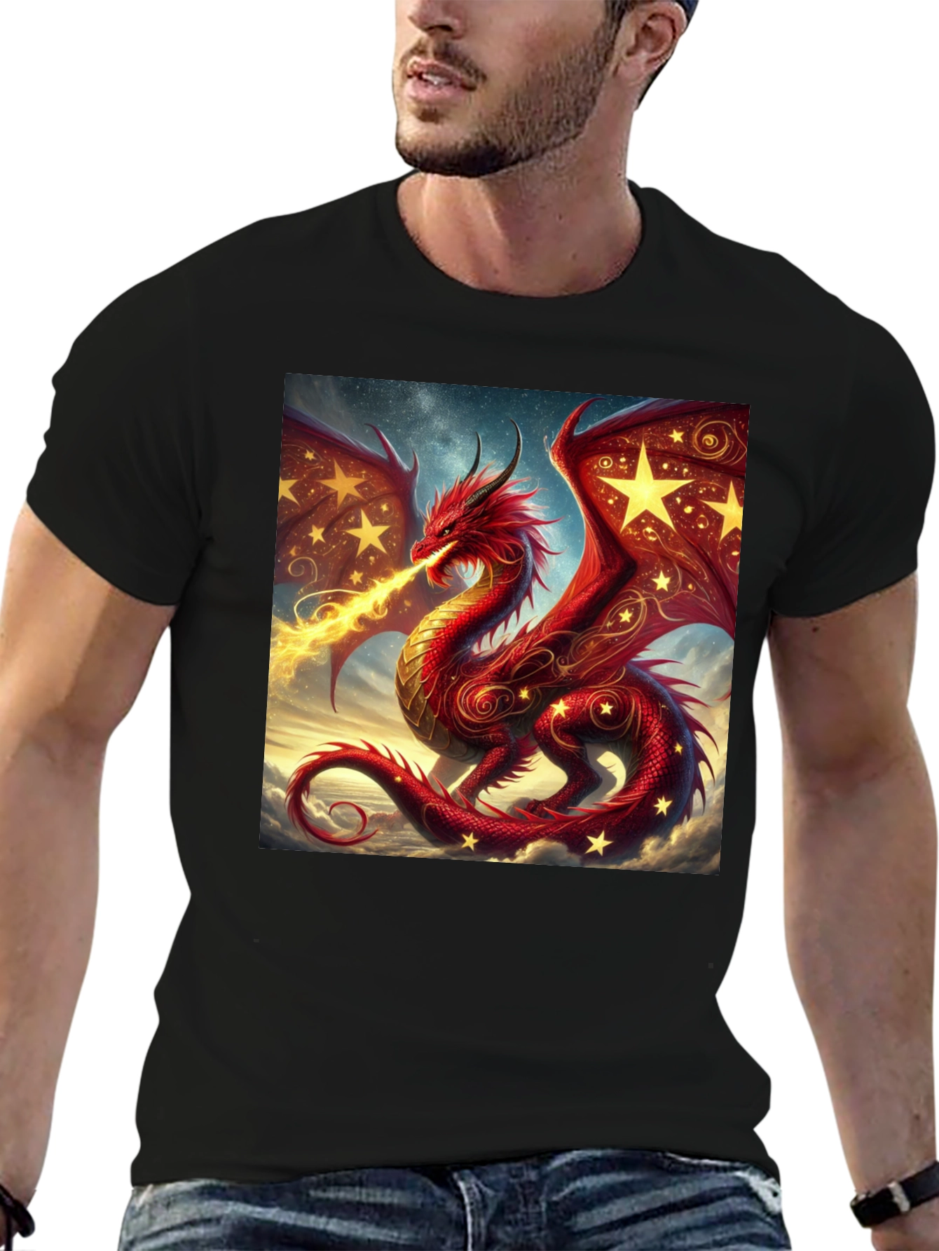 Fiery Dragon Graphic Tee - Fantasy Style