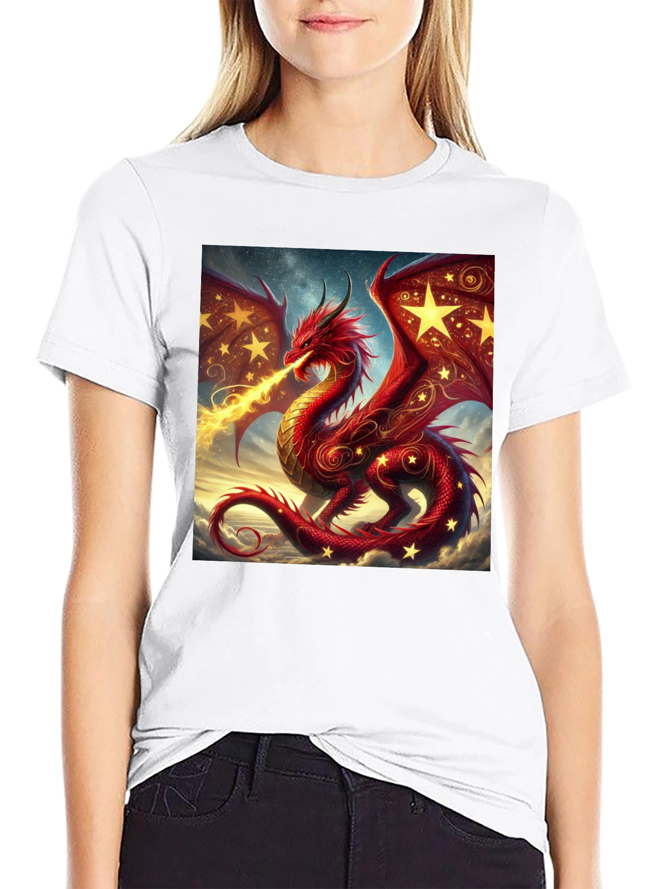 Fiery Dragon Graphic Tee - Fantasy Style