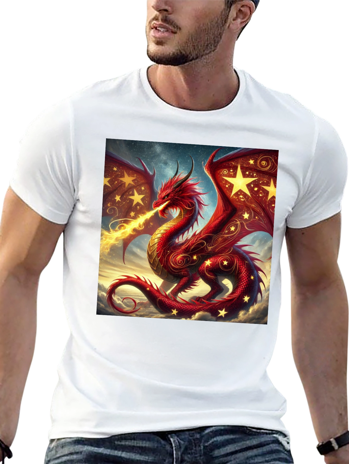 Fiery Dragon Graphic Tee - Fantasy Style