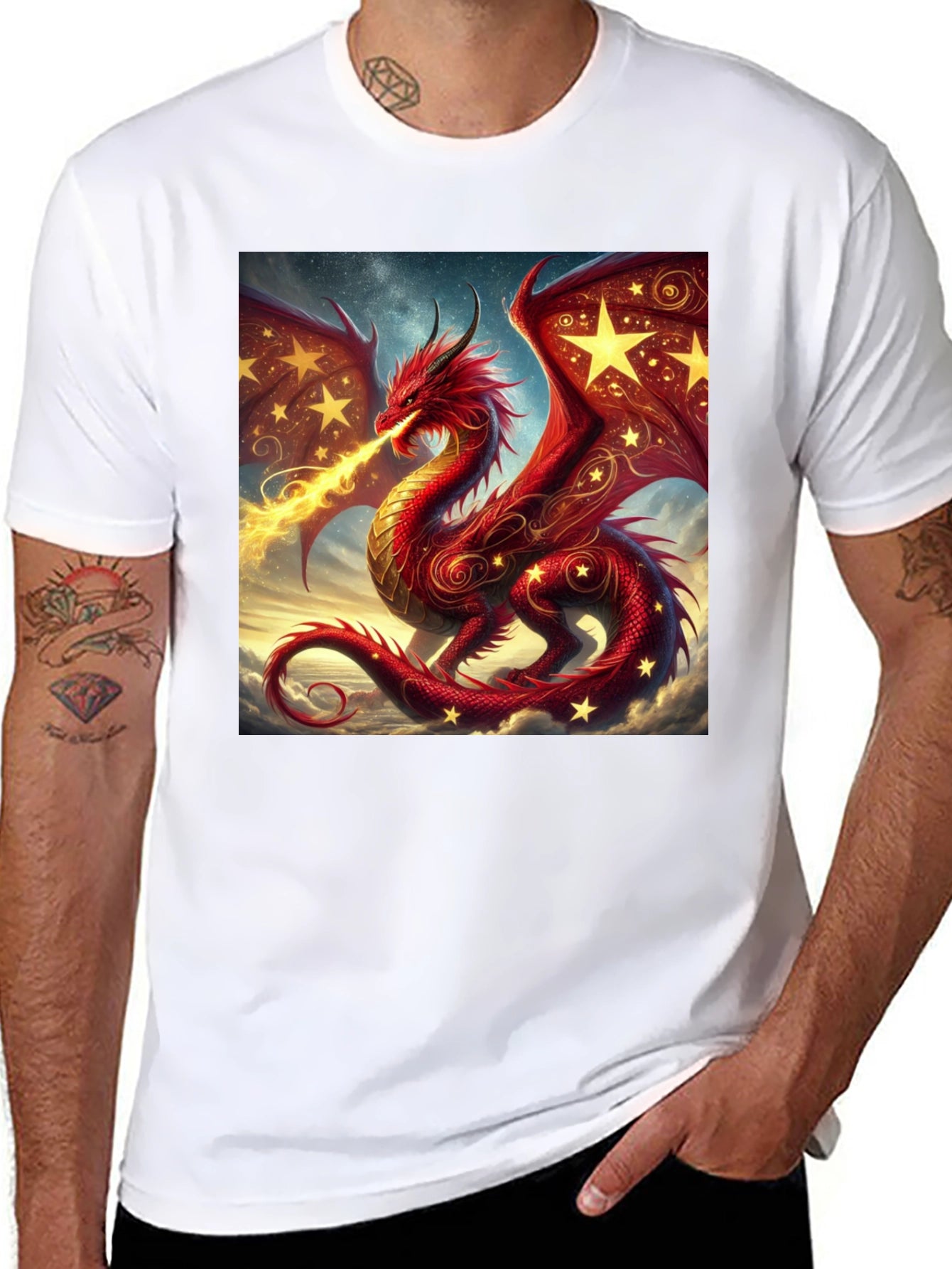Fiery Dragon Graphic Tee - Fantasy Style