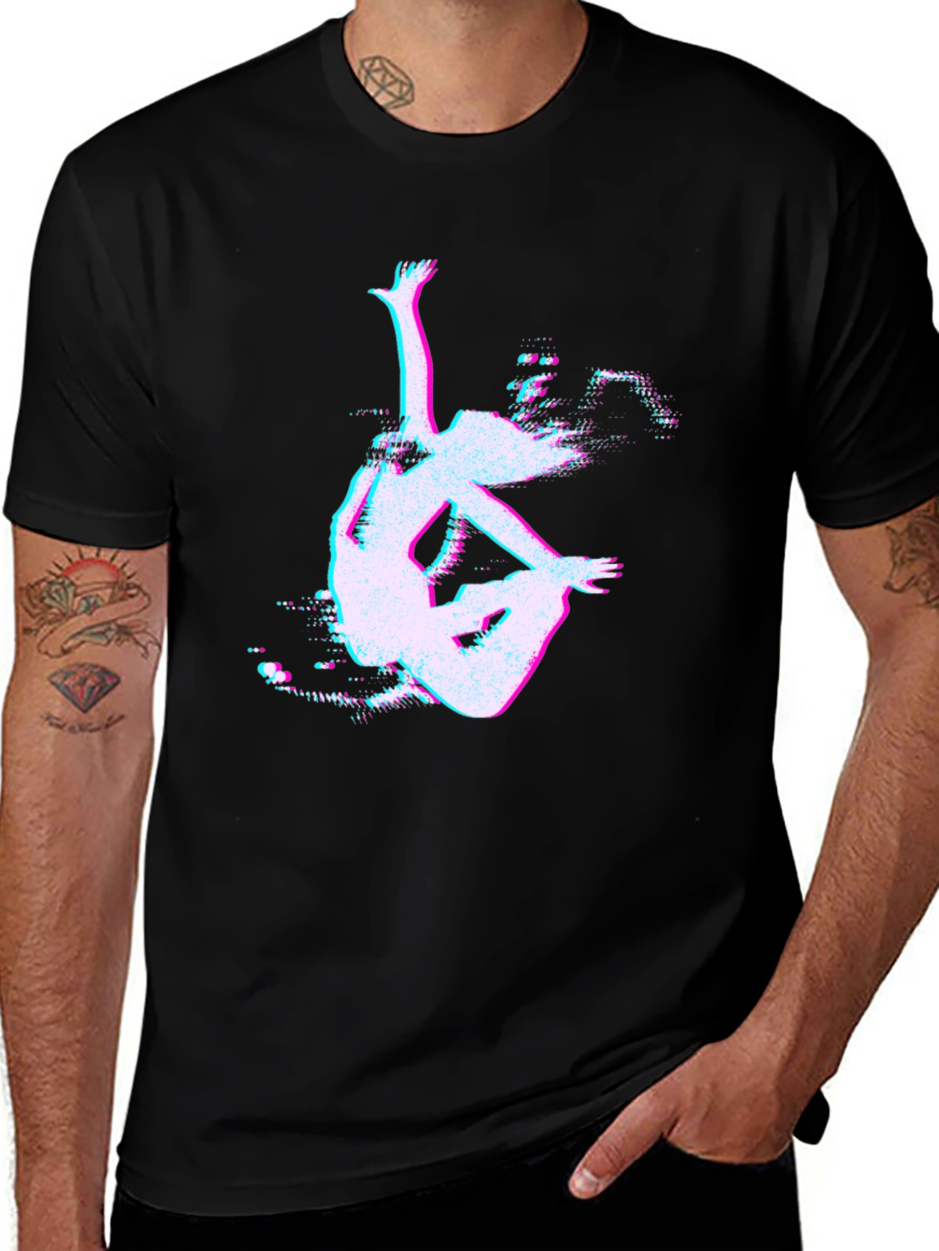 Glitch Art Black T-Shirt - Unique Design
