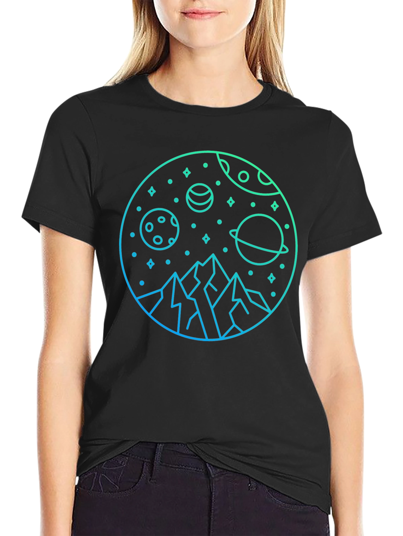 Cosmic Mountain Graphic T-Shirt - Black