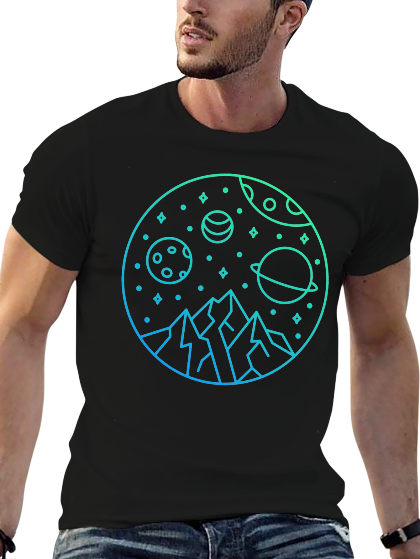 Cosmic Mountain Graphic T-Shirt - Black