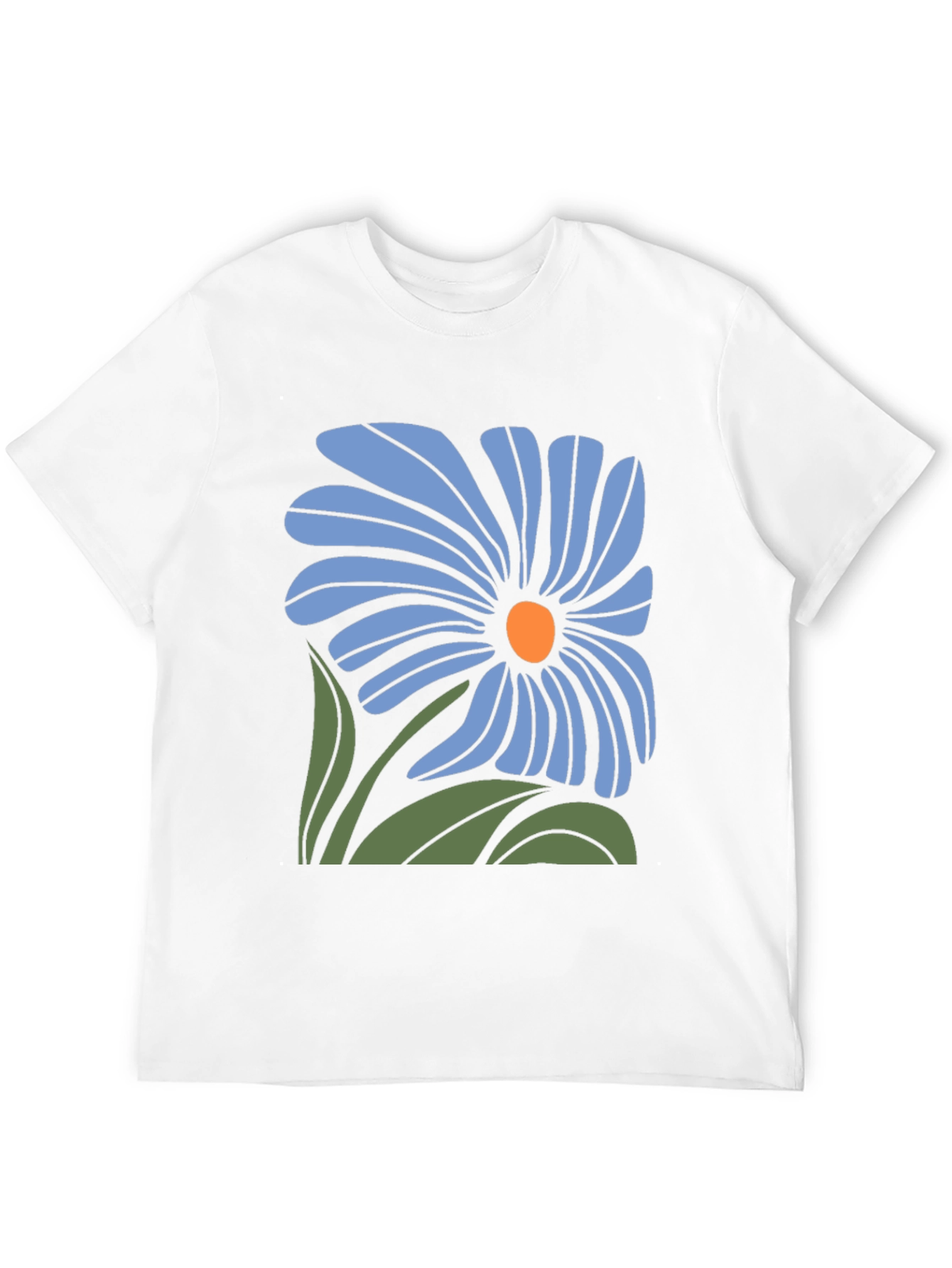 Blue Flower Graphic Black T-Shirt