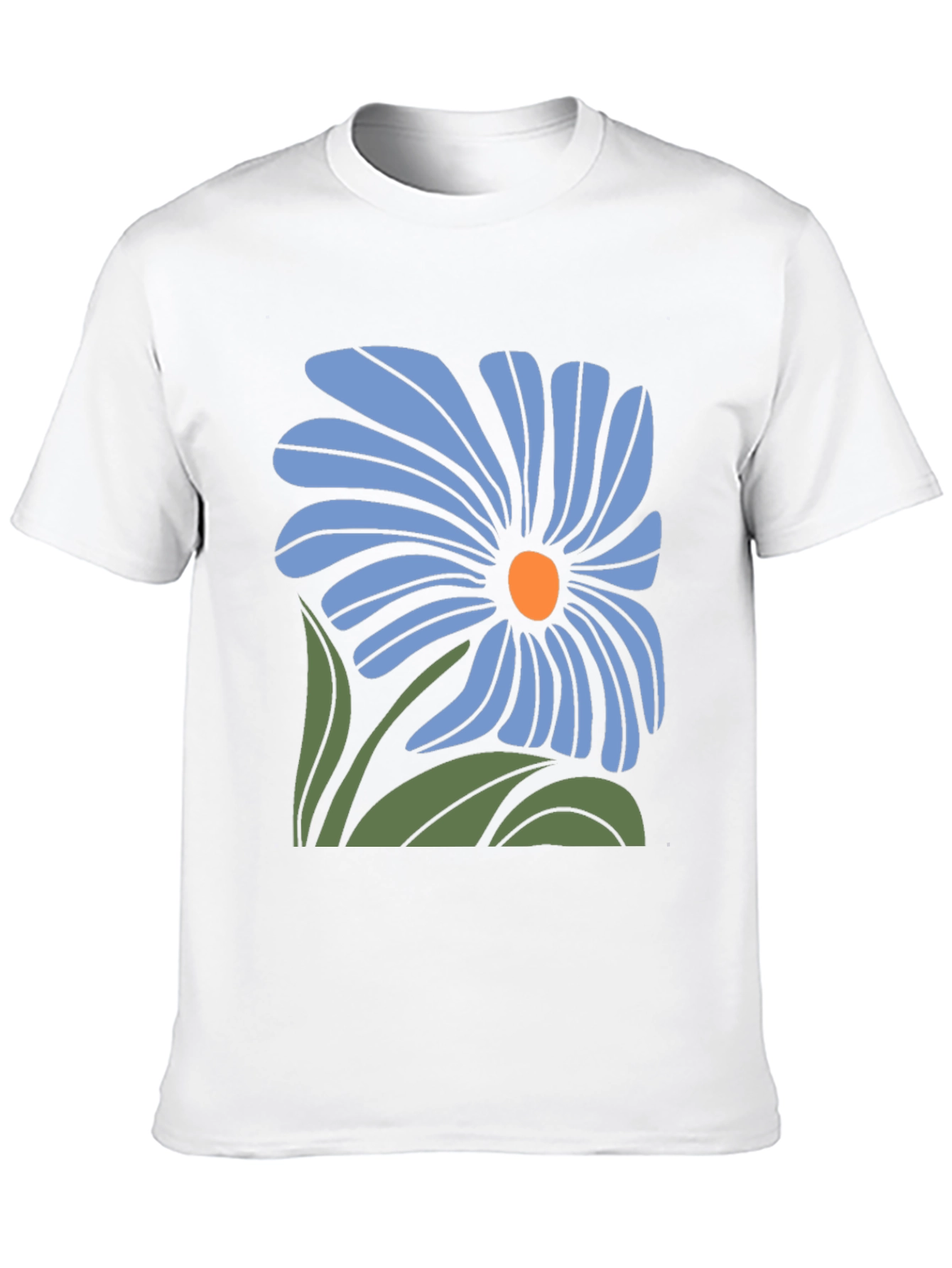 Blue Flower Graphic Black T-Shirt