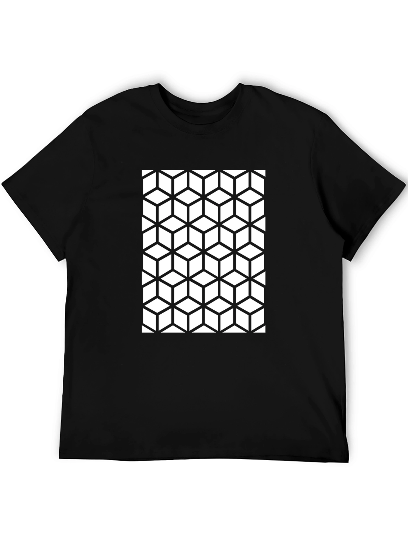 Geometric Cube Pattern Black T-Shirt