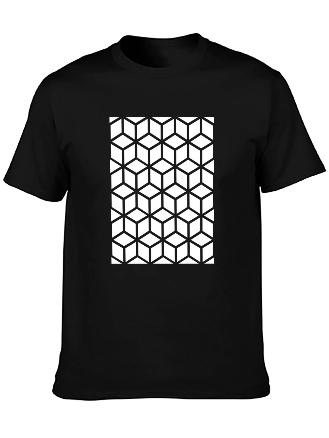 Geometric Cube Pattern Black T-Shirt
