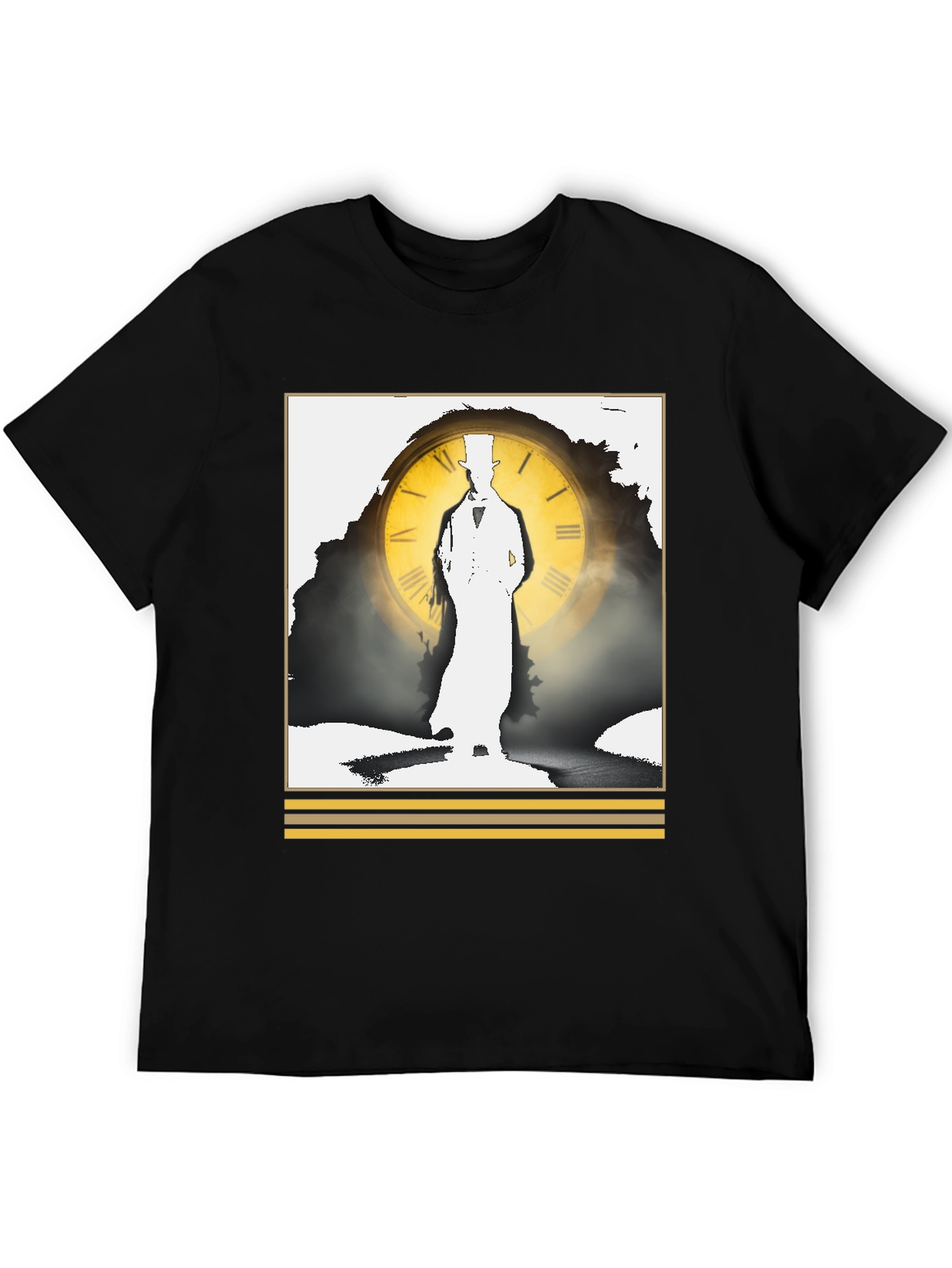 Steampunk Time Traveler Graphic Tee - Black Cotton T-Shirt
