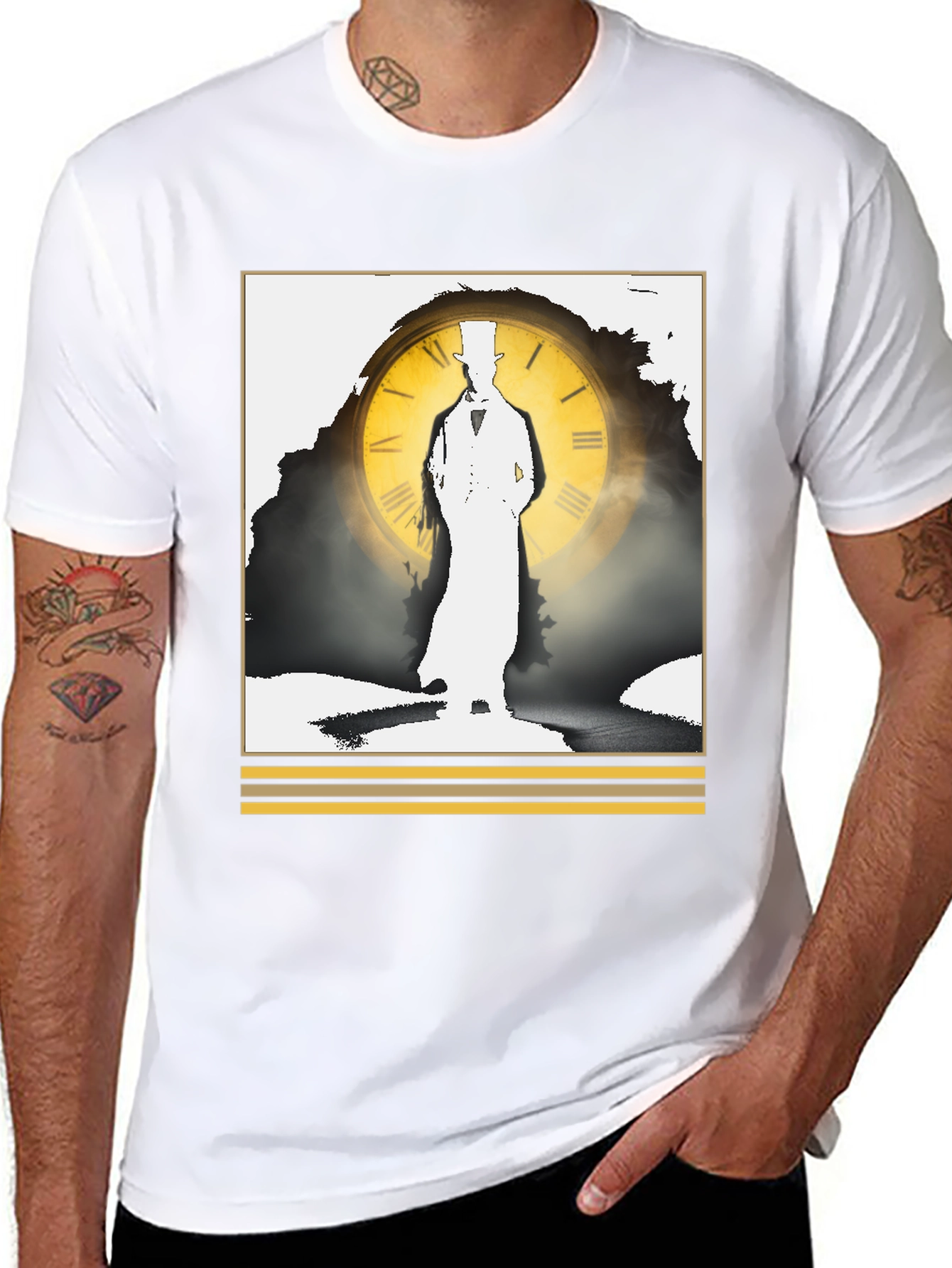 Steampunk Time Traveler Graphic Tee - Black Cotton T-Shirt