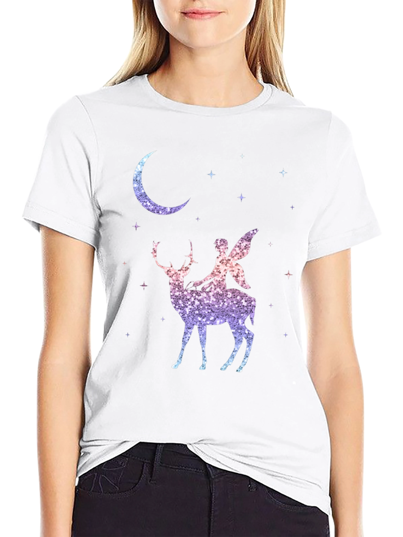 Fairy Riding Deer Graphic T-Shirt
