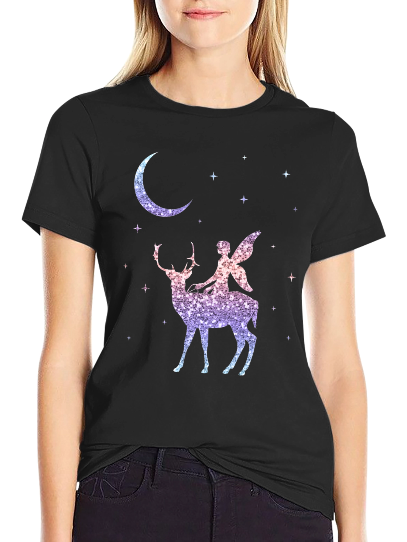 Fairy Riding Deer Graphic T-Shirt