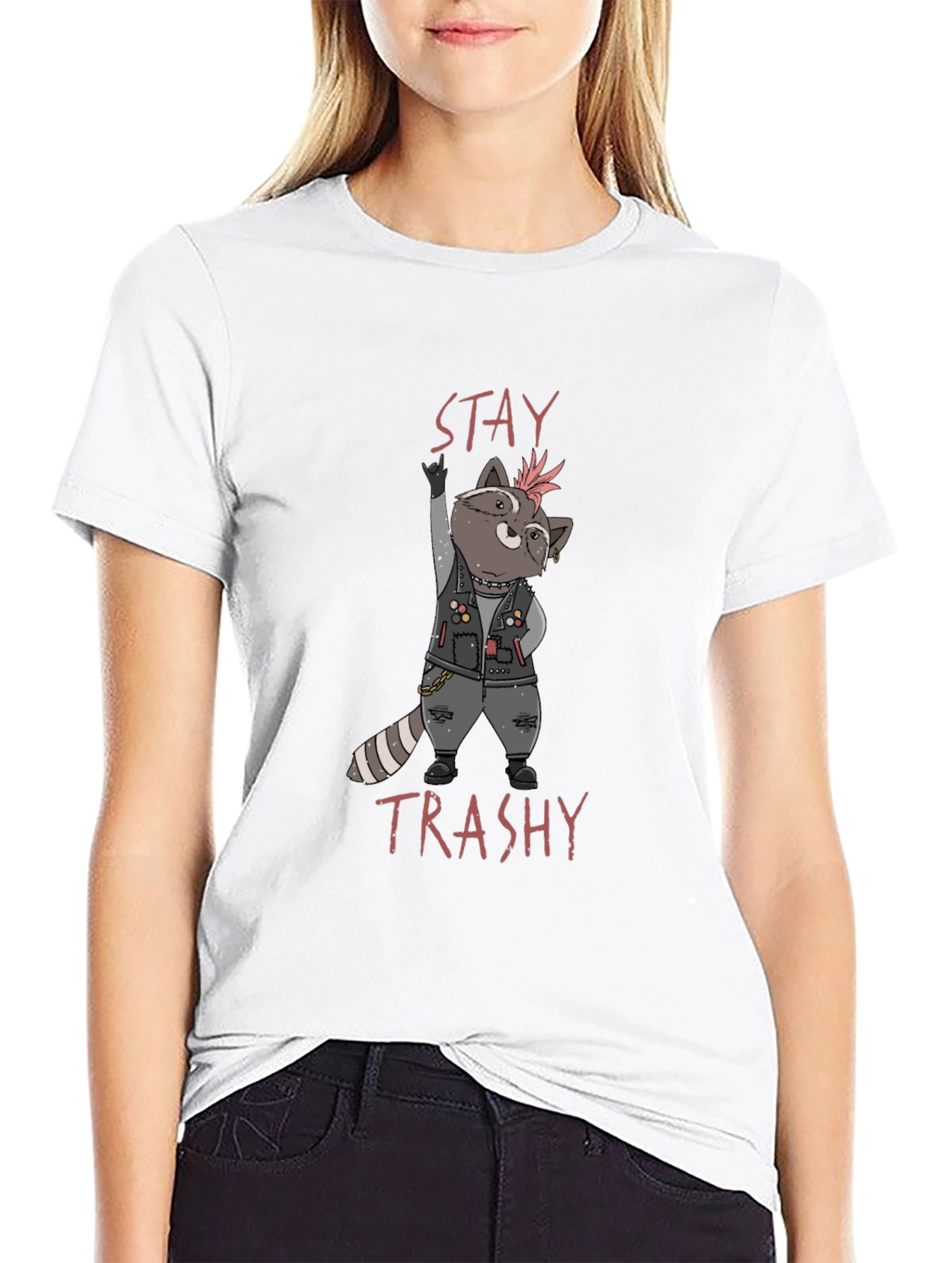 Stay Trashy T-Shirt Punk Raccoon Design Tee