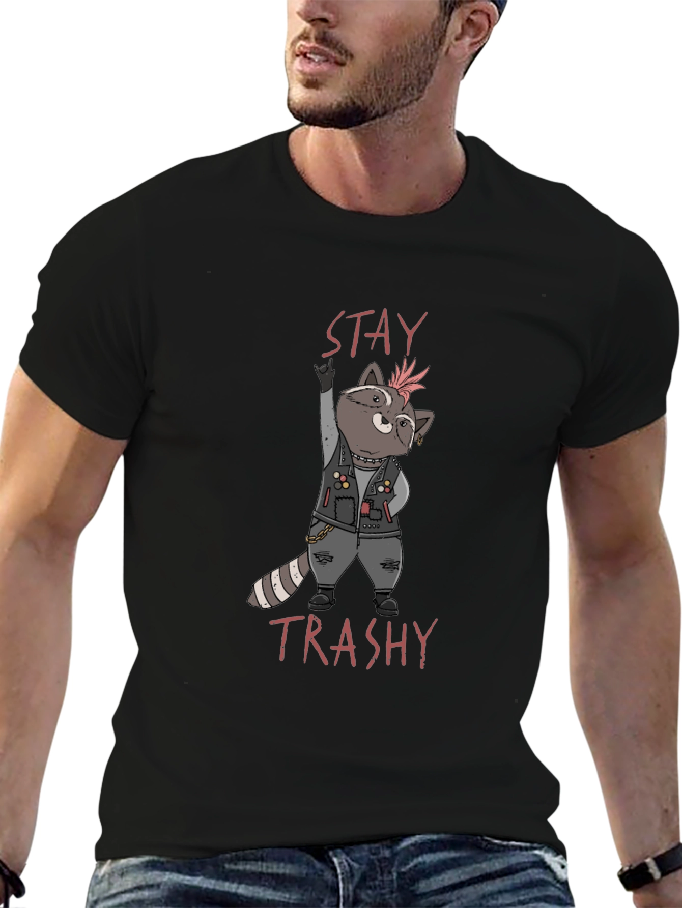 Stay Trashy T-Shirt Punk Raccoon Design Tee