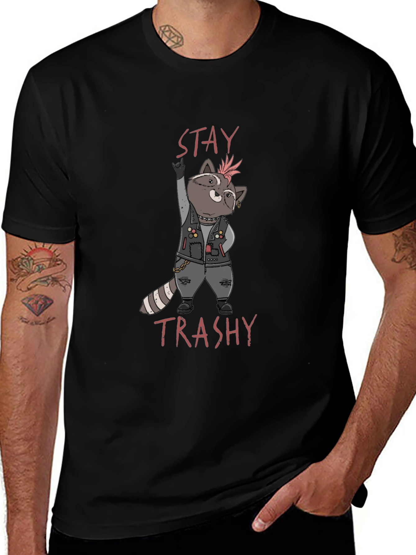 Stay Trashy T-Shirt Punk Raccoon Design Tee