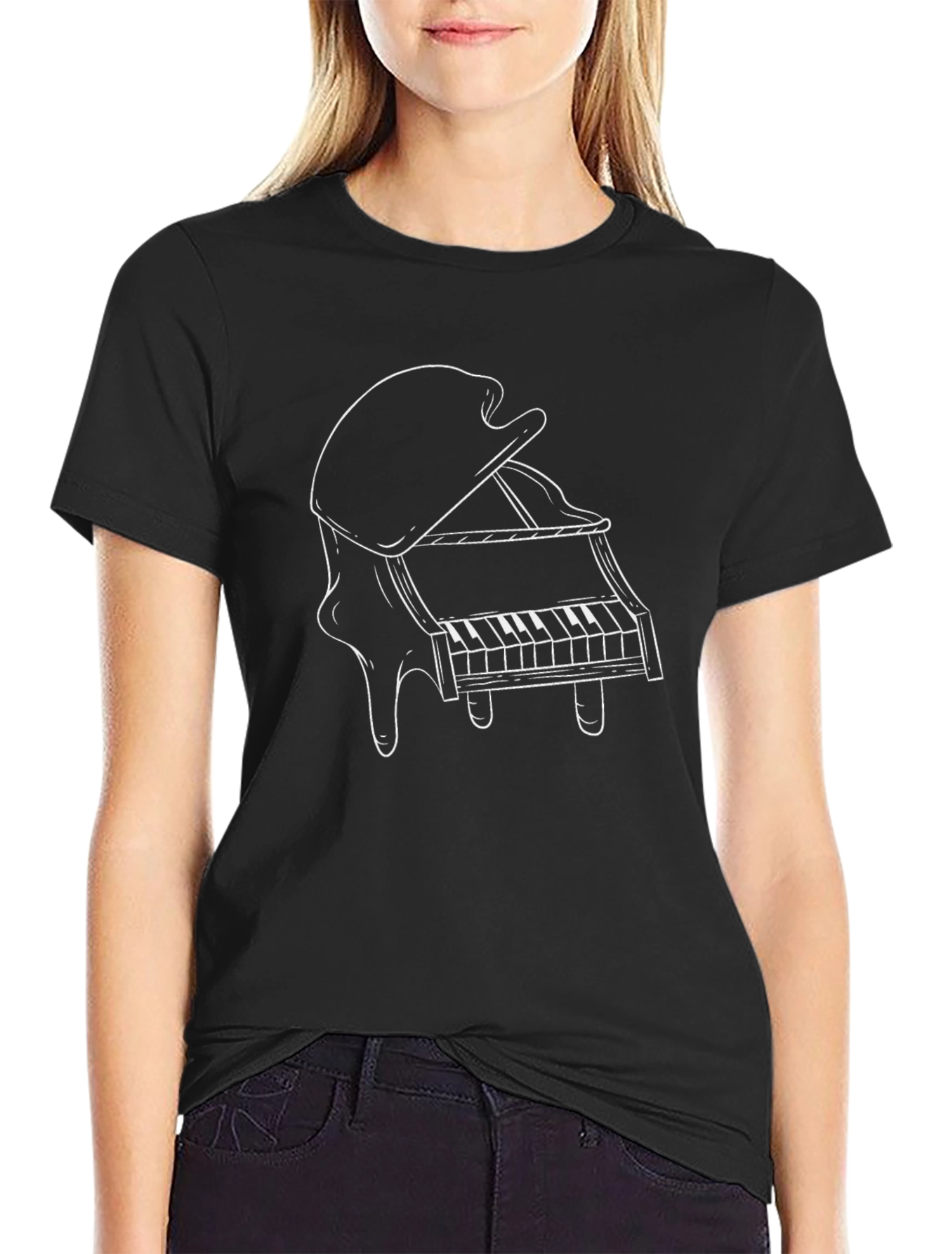 Melting Grand Piano Graphic Tee - Black T-Shirt