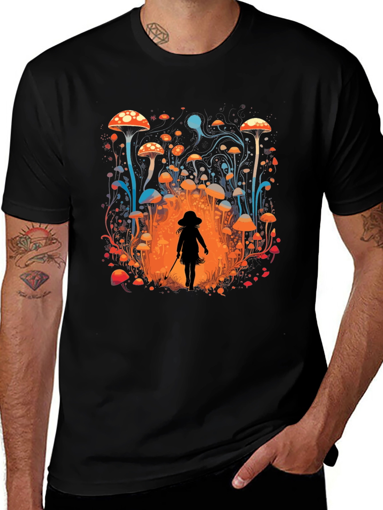 Mushroom Forest Graphic Tee - Black