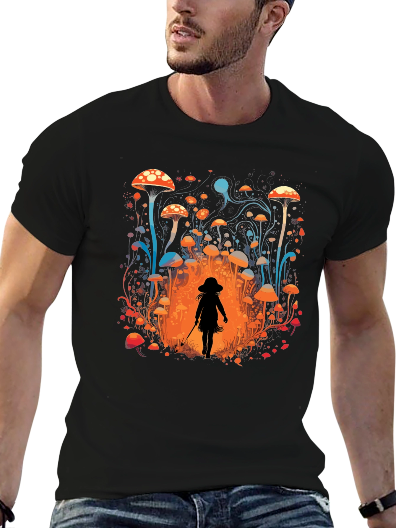 Mushroom Forest Graphic Tee - Black