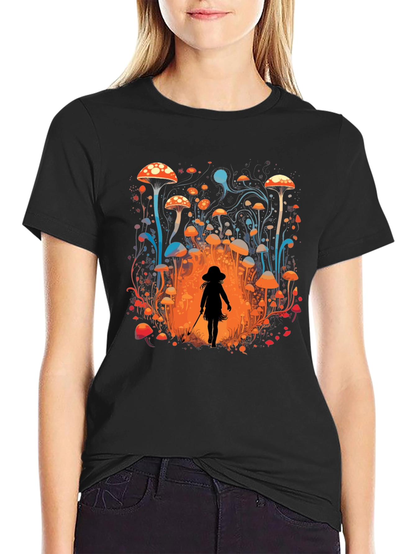 Mushroom Forest Graphic Tee - Black
