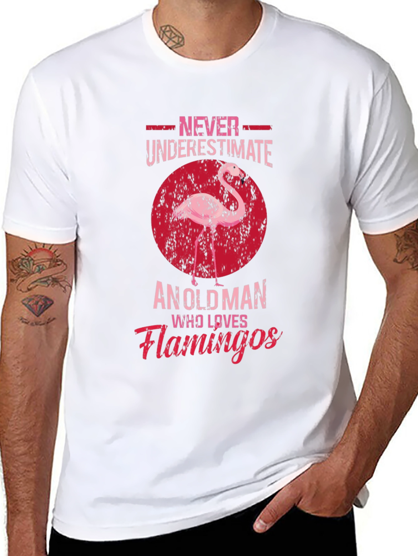 Flamingo Old Man Graphic T-Shirt