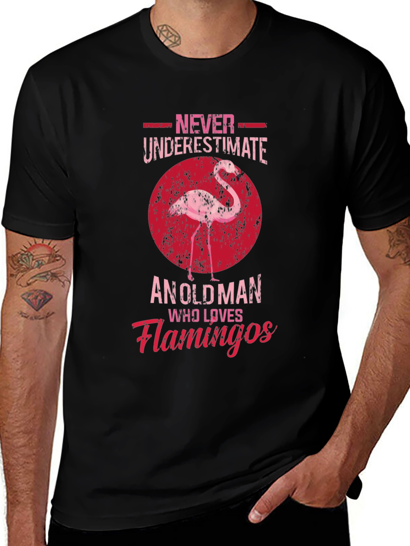 Flamingo Old Man Graphic T-Shirt