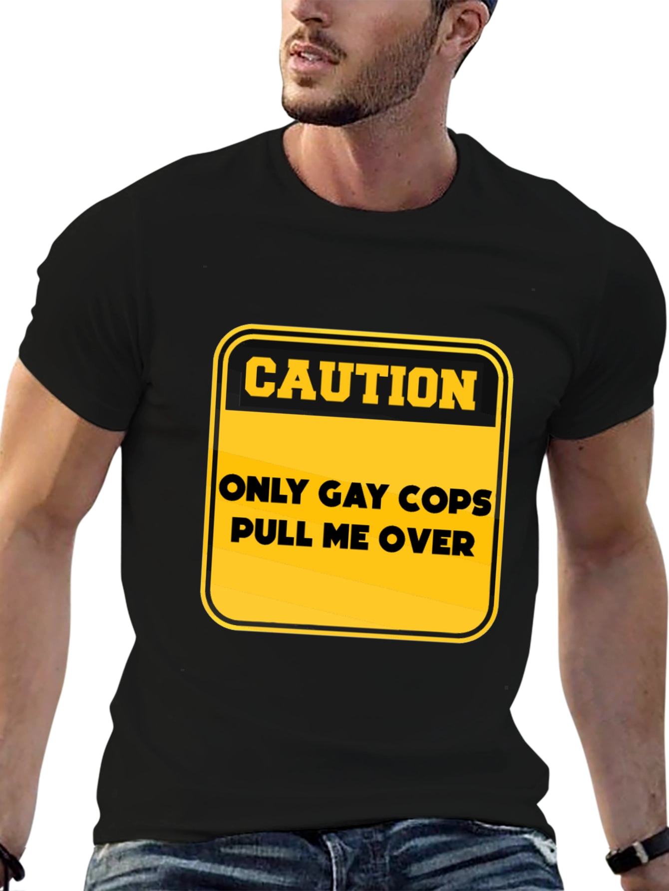 Caution: Only Gay Cops T-Shirt - Black Cotton Tee