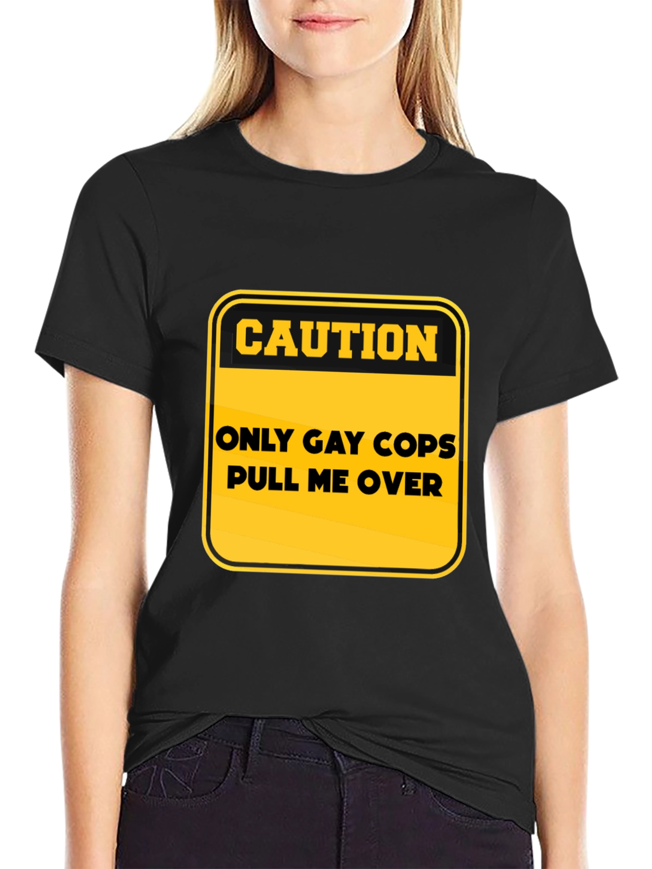 Caution: Only Gay Cops T-Shirt - Black Cotton Tee