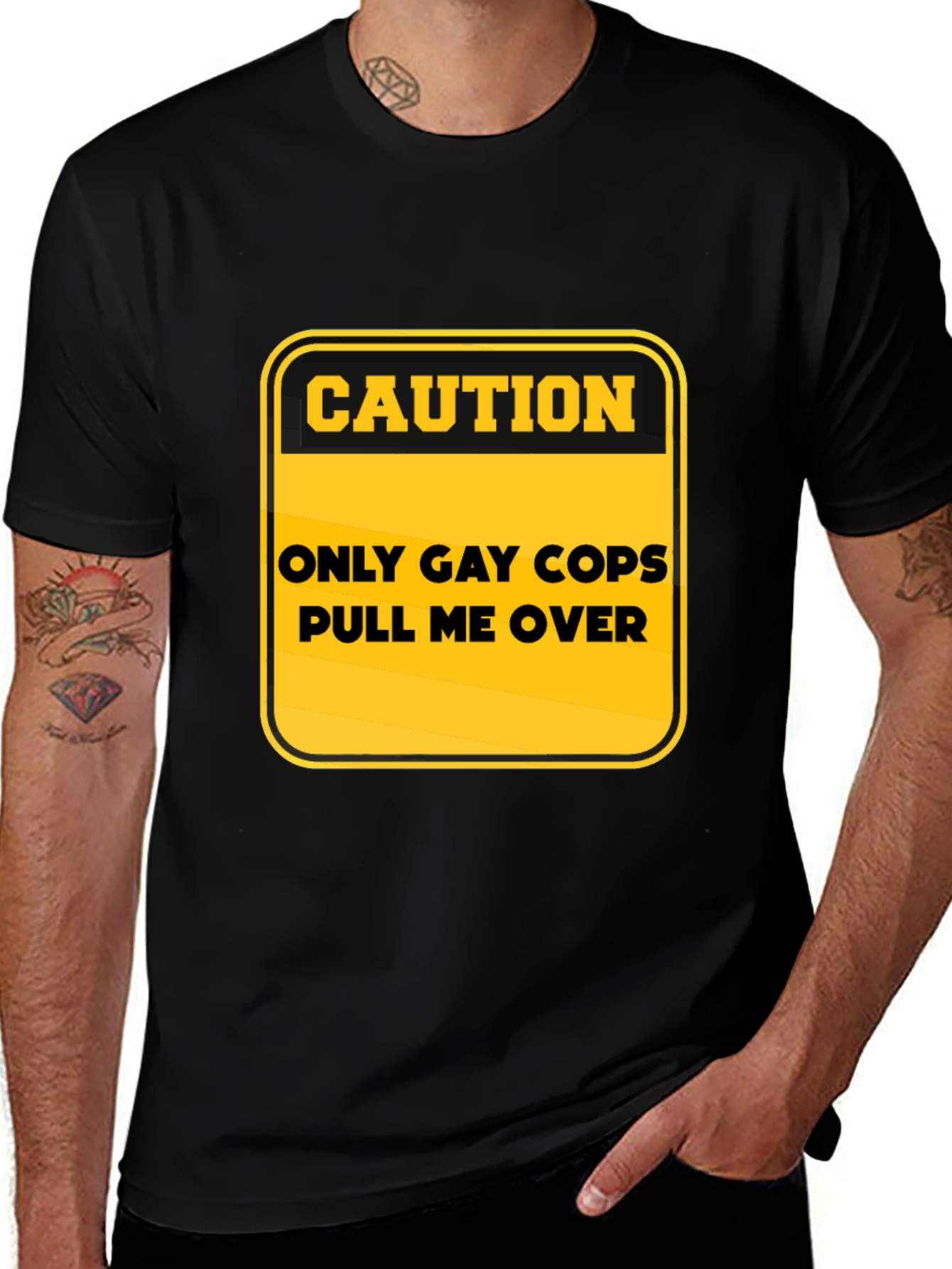 Caution: Only Gay Cops T-Shirt - Black Cotton Tee