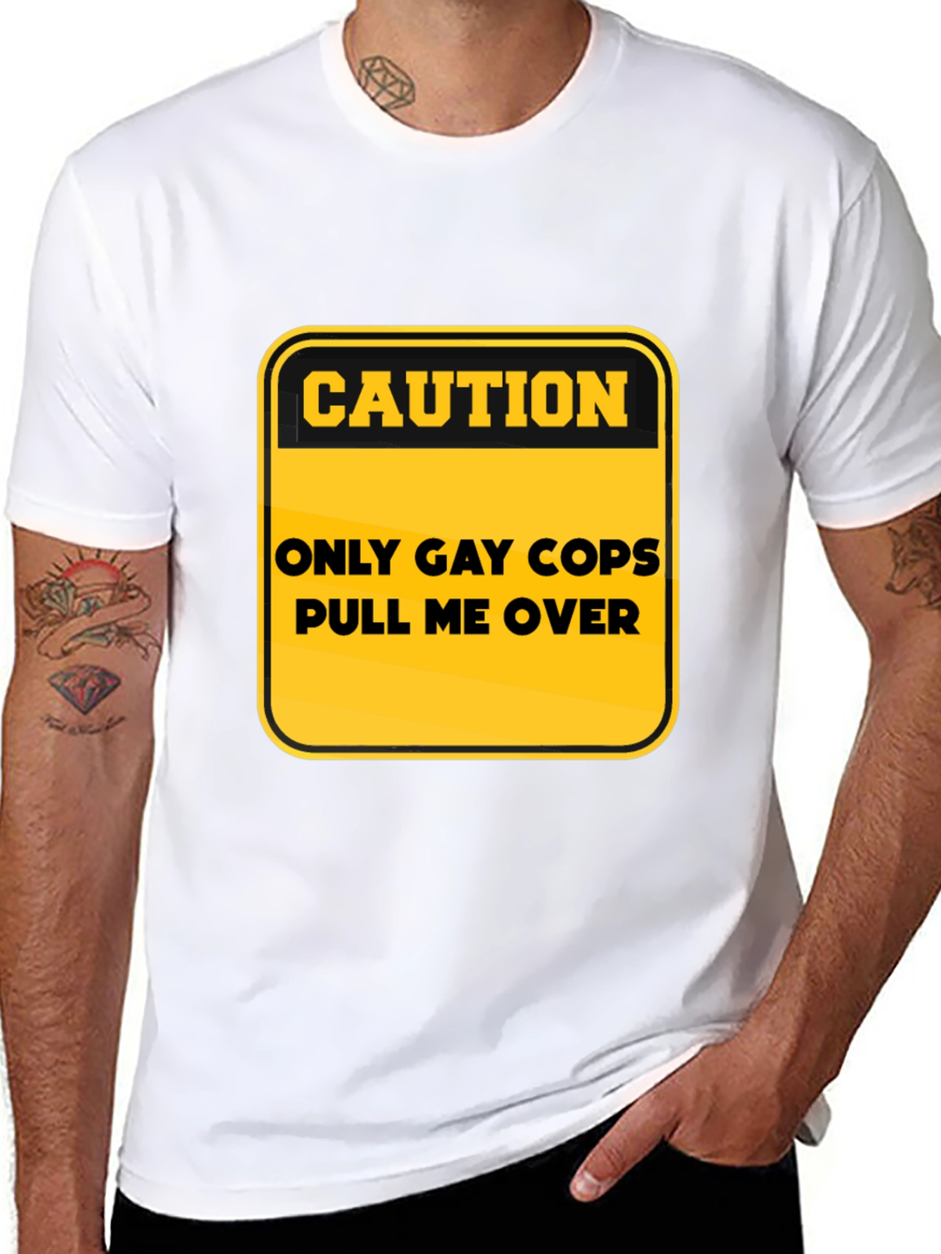 Caution: Only Gay Cops T-Shirt - Black Cotton Tee